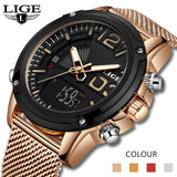 2020 LIGE New Watch Top Luxury Brand Stainless Steel Sports Men Watch Military Dual Display Waterproof Watches Relogio Masculino