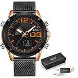 2020 LIGE New Watch Top Luxury Brand Stainless Steel Sports Men Watch Military Dual Display Waterproof Watches Relogio Masculino