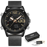 2020 LIGE New Watch Top Luxury Brand Stainless Steel Sports Men Watch Military Dual Display Waterproof Watches Relogio Masculino